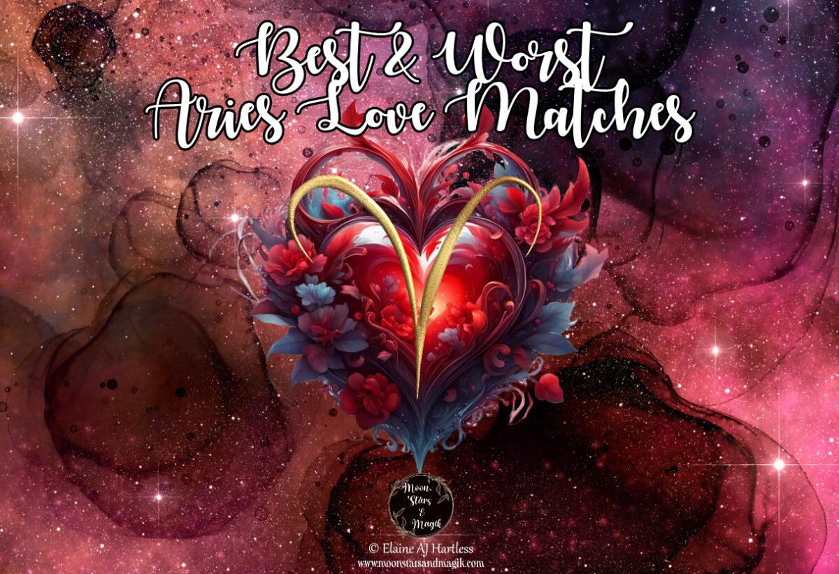 aries glyph set against a red heart representing the best & worst aries love matches