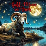 a ram under a full moon representing the full moon in aries