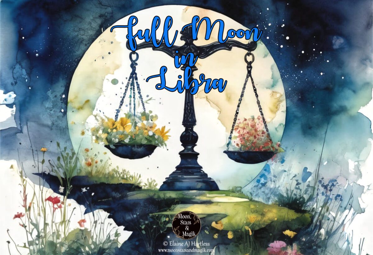the zodiac sybol of the scales set against a full moon representing a full moon in libra