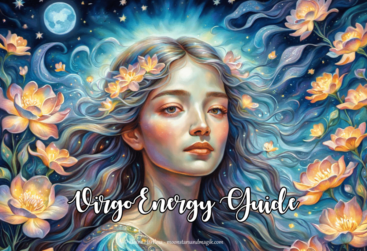Maiden surrounded by flowers representing Virgo Energy