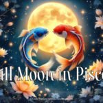 two fish in front of a full moon, representing the full moon in pisces